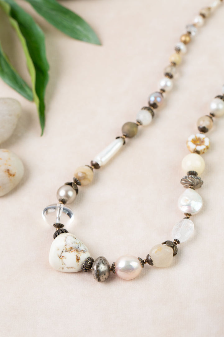 One Of A Kind 18-20" Freshwater Pearl, Czech Glass, Crystal Simple Necklace