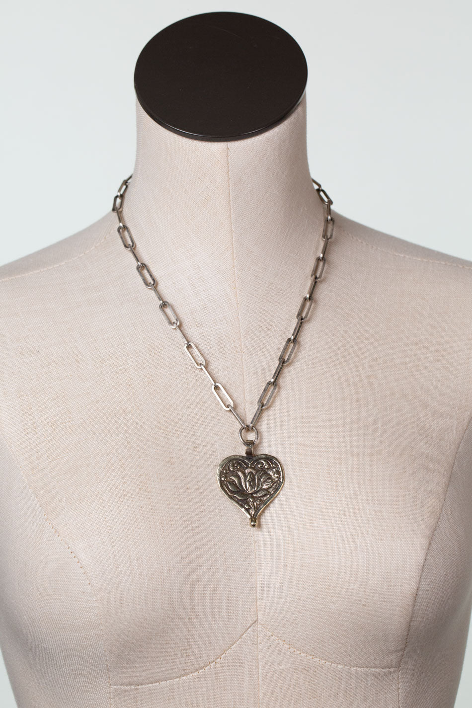 One Of A Kind 18.5-20.5"Paperclip Chain with Tibetan Heart Statement Necklace
