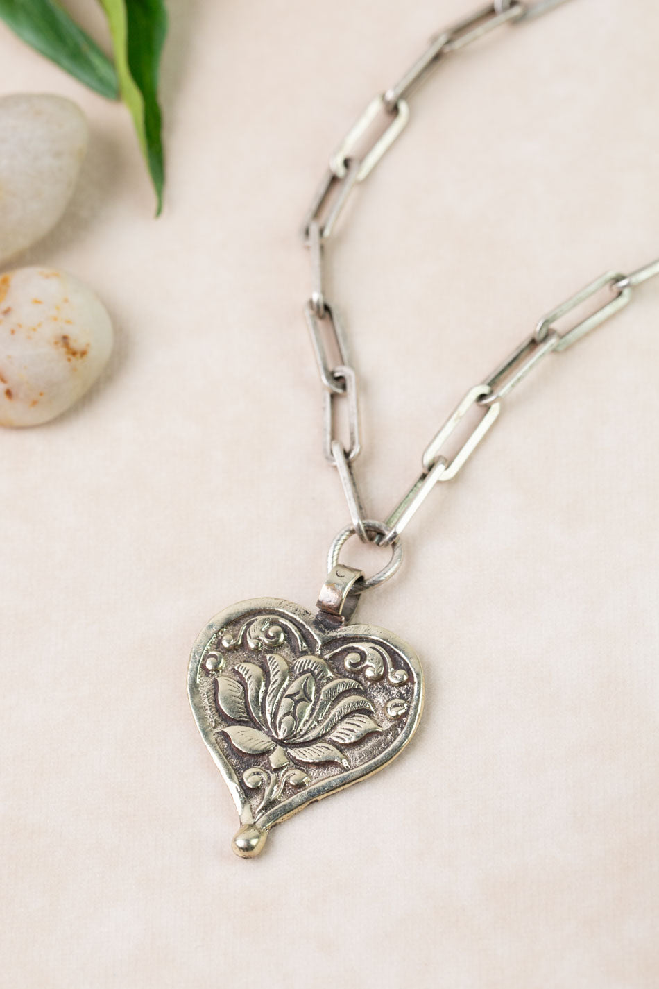 One Of A Kind 18.5-20.5"Paperclip Chain with Tibetan Heart Statement Necklace