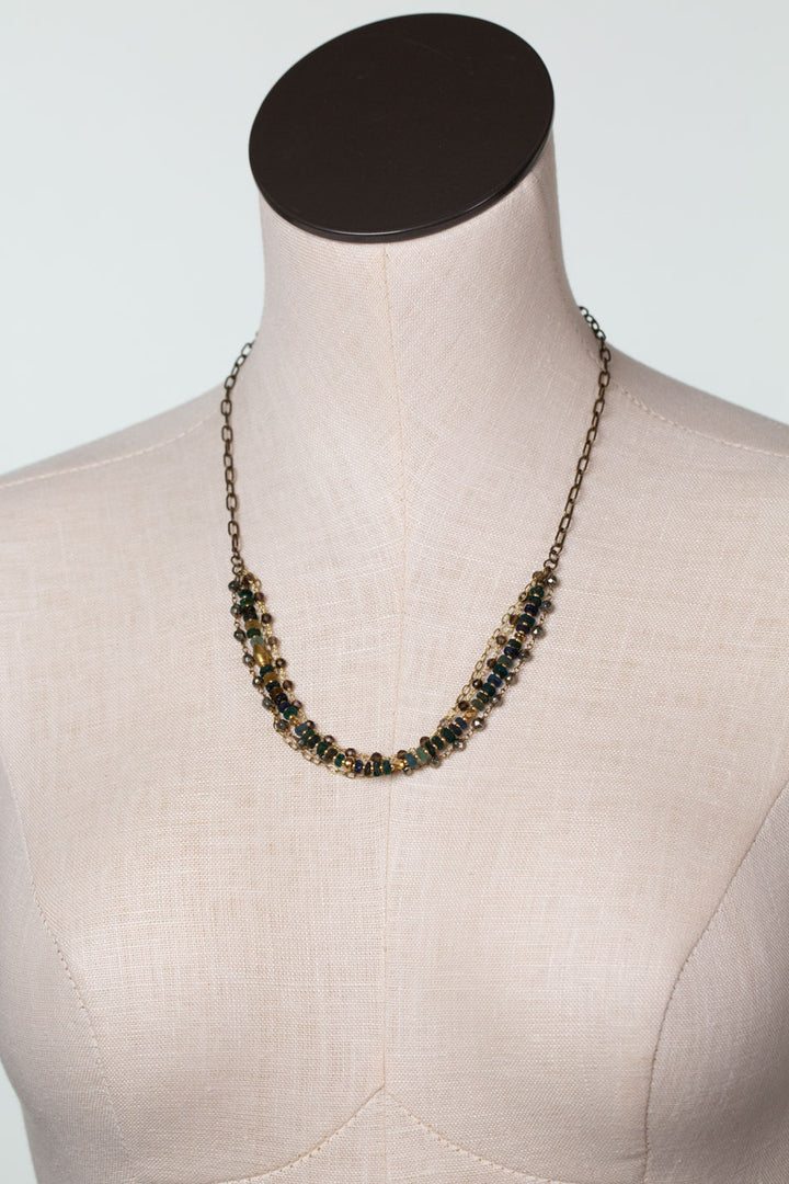 One Of A Kind 19.5-21.5" Roman Glass, Pyrite, Smoky Quartz Multistrand Necklace