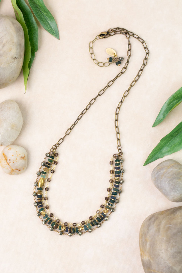 One Of A Kind 19.5-21.5" Roman Glass, Pyrite, Smoky Quartz Multistrand Necklace