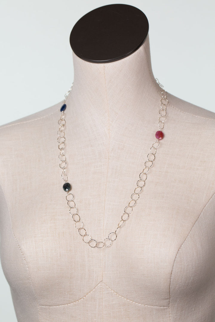 One Of A Kind 26" Sapphire and Sterling Silver Chain Simple Necklace