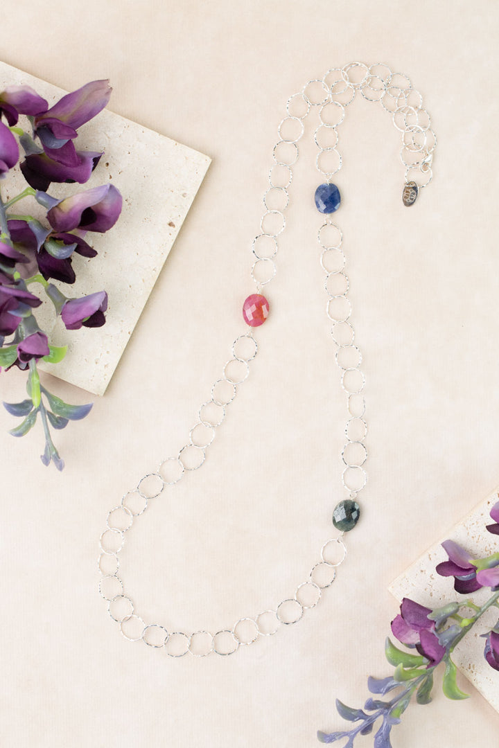 One Of A Kind 26" Sapphire and Sterling Silver Chain Simple Necklace