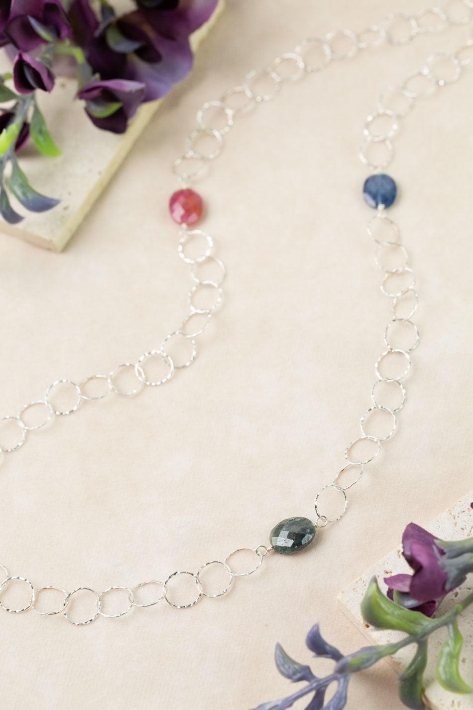 One Of A Kind 26" Sapphire and Sterling Silver Chain Simple Necklace