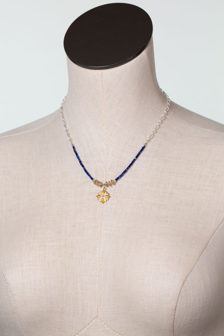 One Of A Kind 16-18" Sapphire, Lapis, Golden Rutilated Quartz Simple Necklace