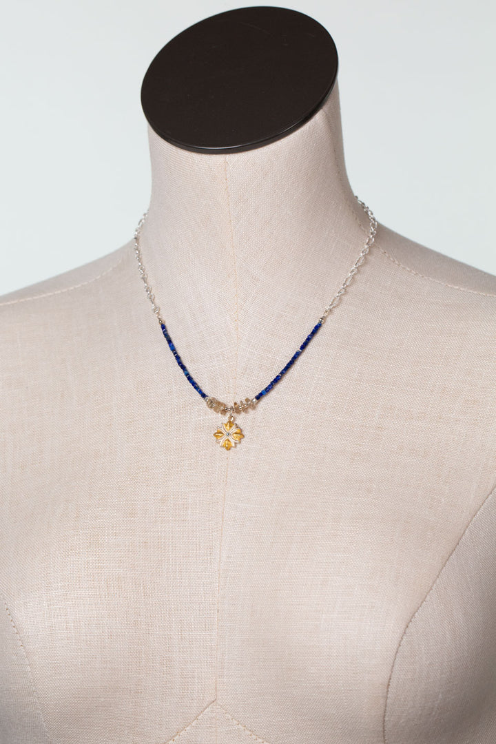 One Of A Kind 16-18" Sapphire, Lapis, Golden Rutilated Quartz Simple Necklace