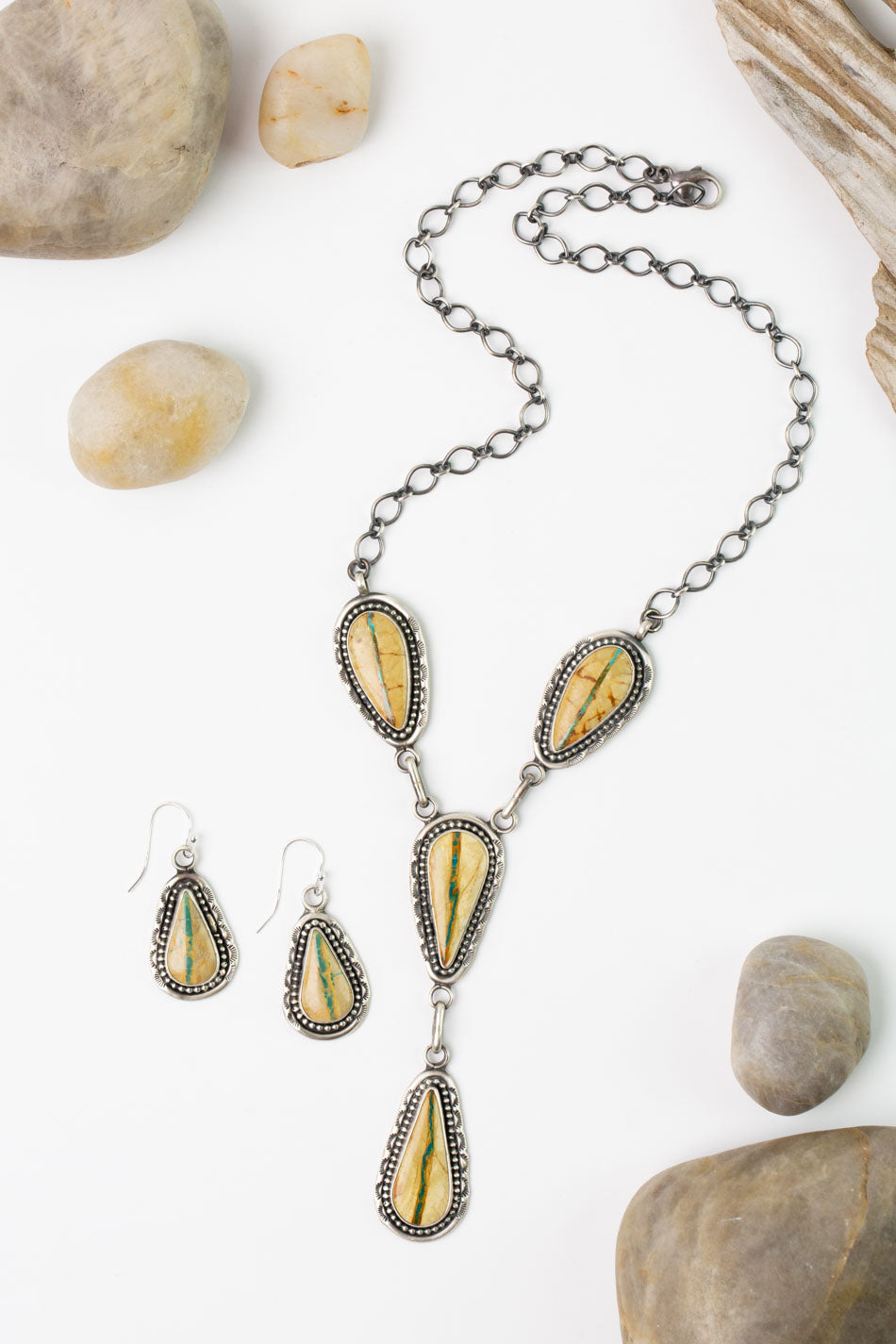 Danny Henio Necklace and Earring Set -20" Royston Ribbon, Sterling Silver with Royston Ribbon Statement Necklace set