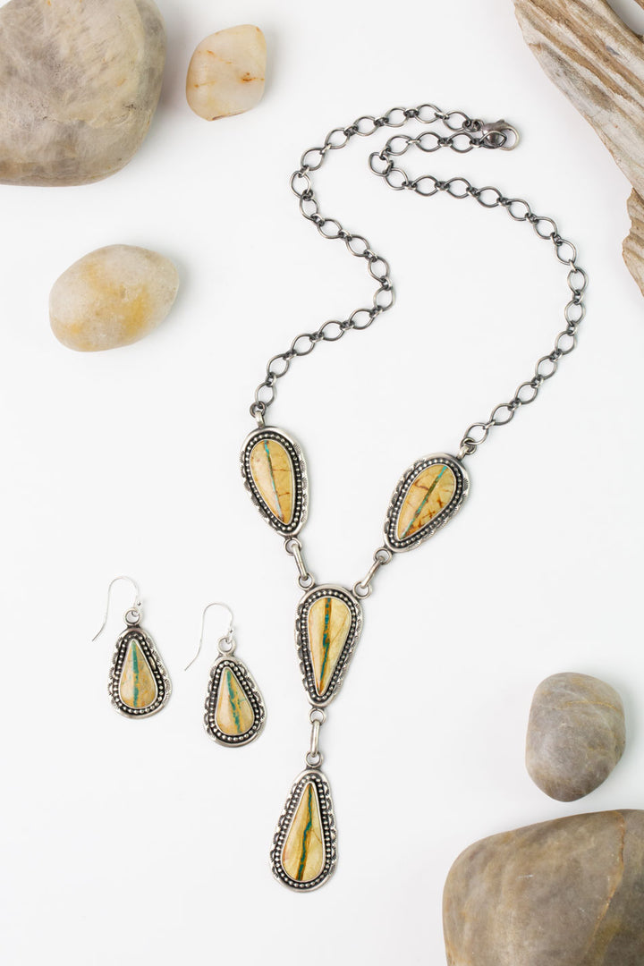 Danny Henio Necklace and Earring Set -20" Royston Ribbon, Sterling Silver with Royston Ribbon Statement Necklace set