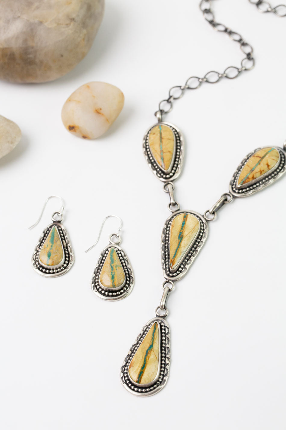 Danny Henio Necklace and Earring Set -20" Royston Ribbon, Sterling Silver with Royston Ribbon Statement Necklace set