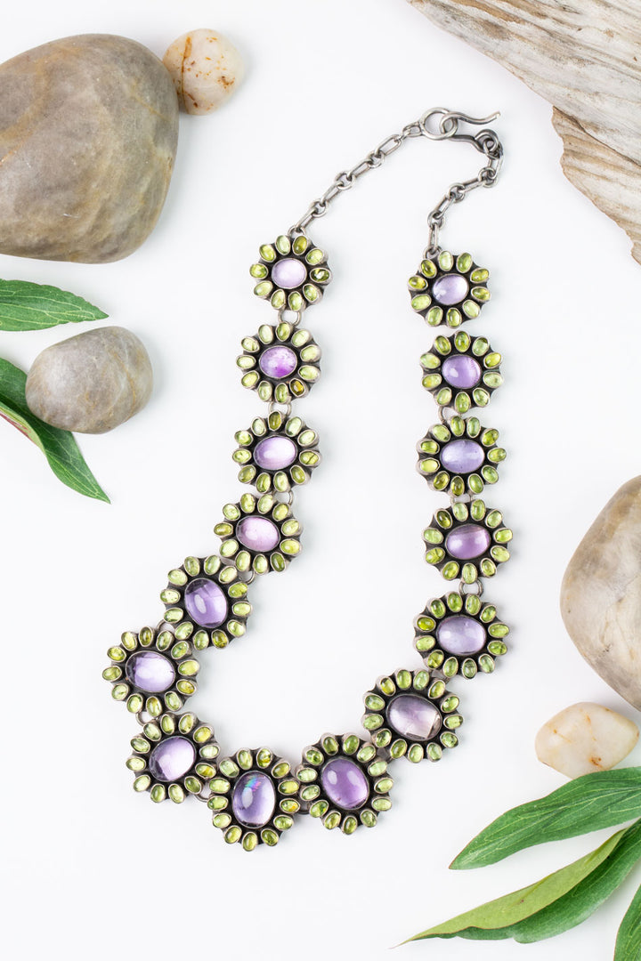 Federico 19.5" Amethyst and Peridot Statement Necklace