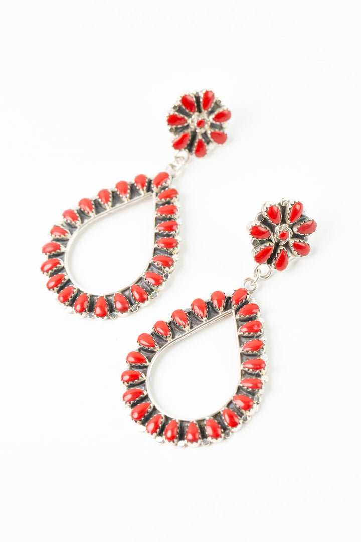 Native American "MB" Spiny Oyster Dangle Earrings