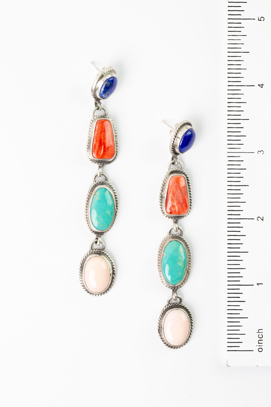 Marcella James Lapis, Conch Shell, Spiny Oyster, Sonoran Gold Turquoise Statement Earrings