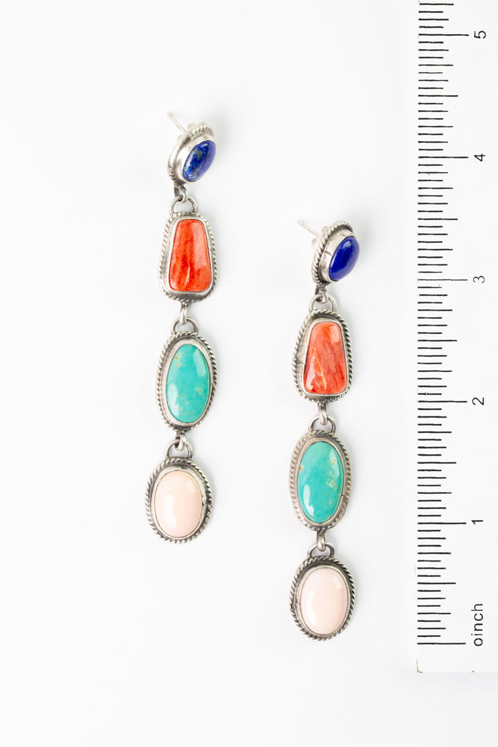 Marcella James Lapis, Conch Shell, Spiny Oyster, Sonoran Gold Turquoise Statement Earrings