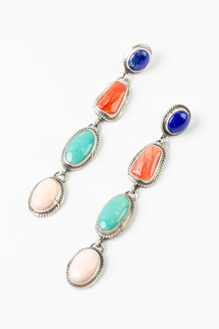 Marcella James Lapis, Conch Shell, Spiny Oyster, Sonoran Gold Turquoise Statement Earrings