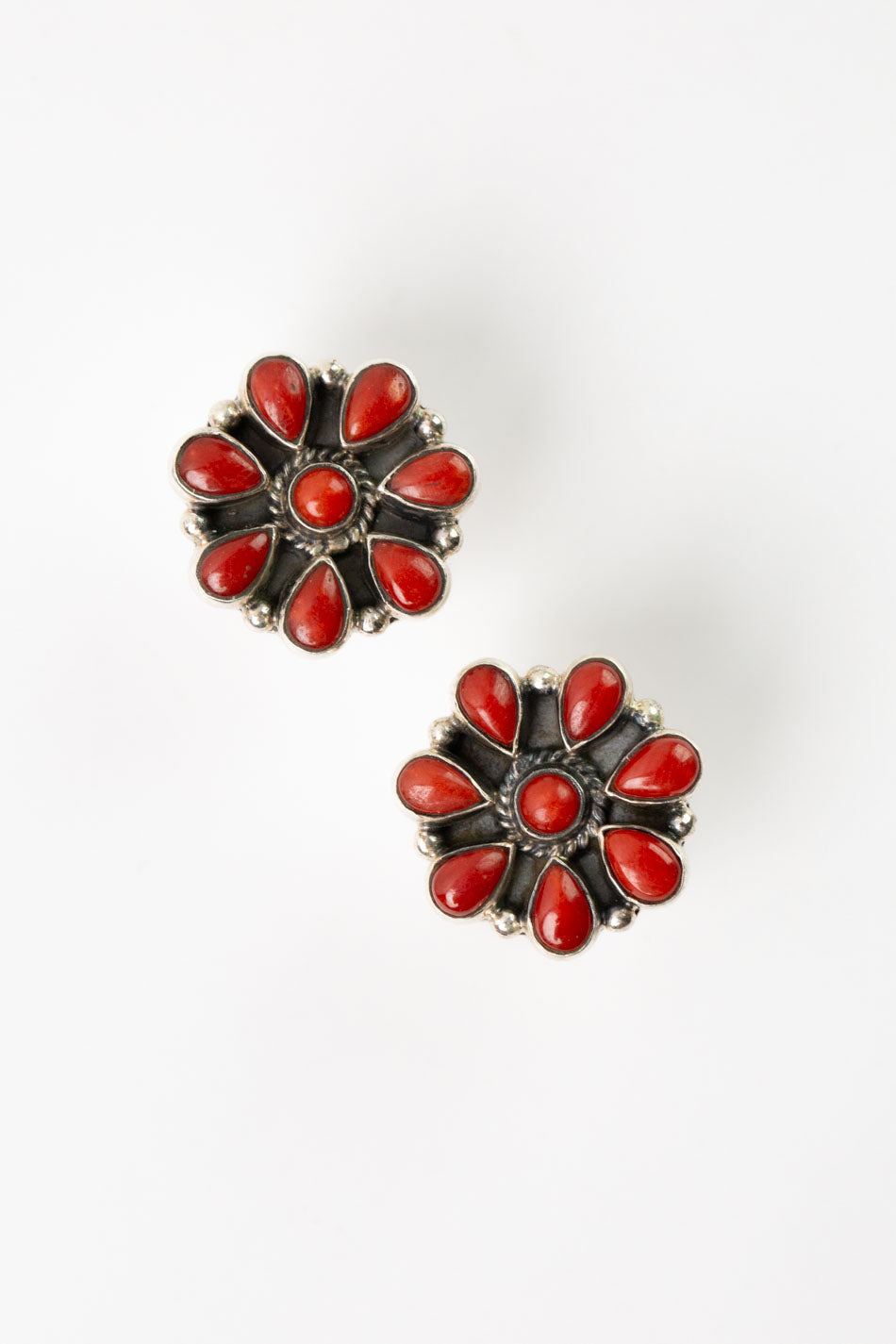 Native American Coral Stud Earrings