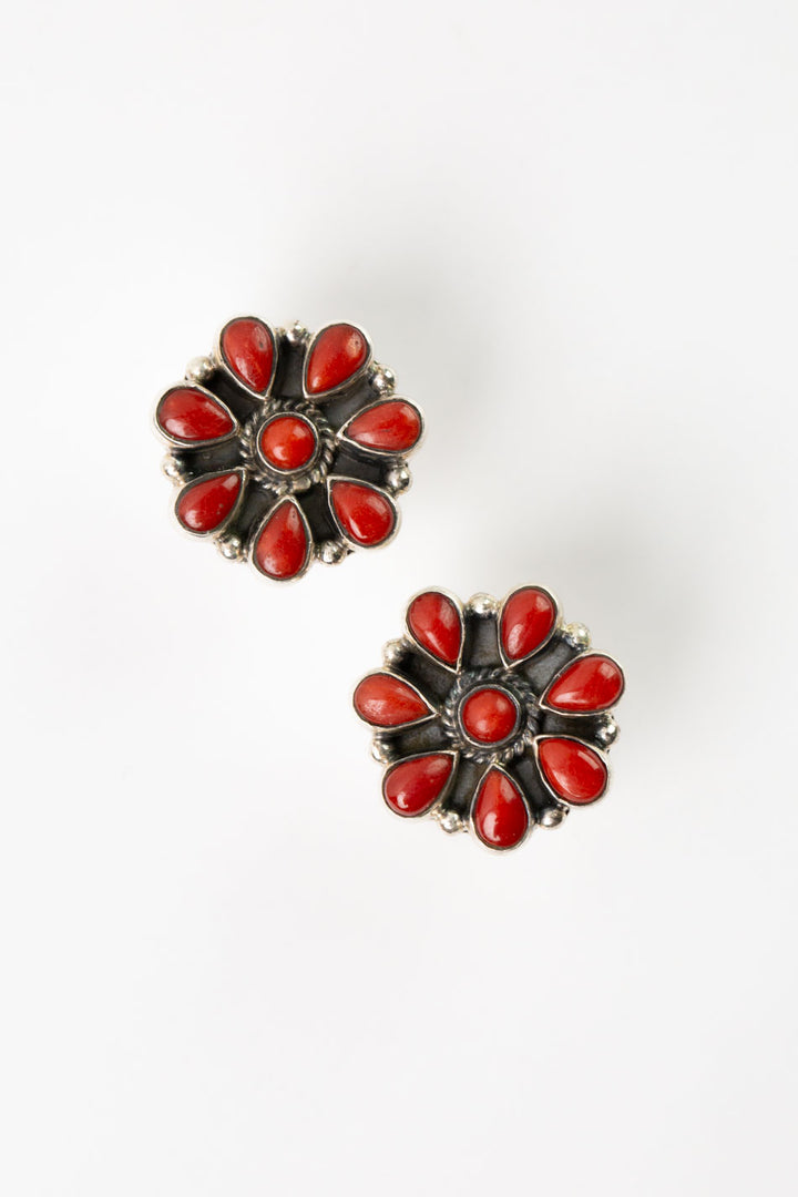 Native American Coral Stud Earrings