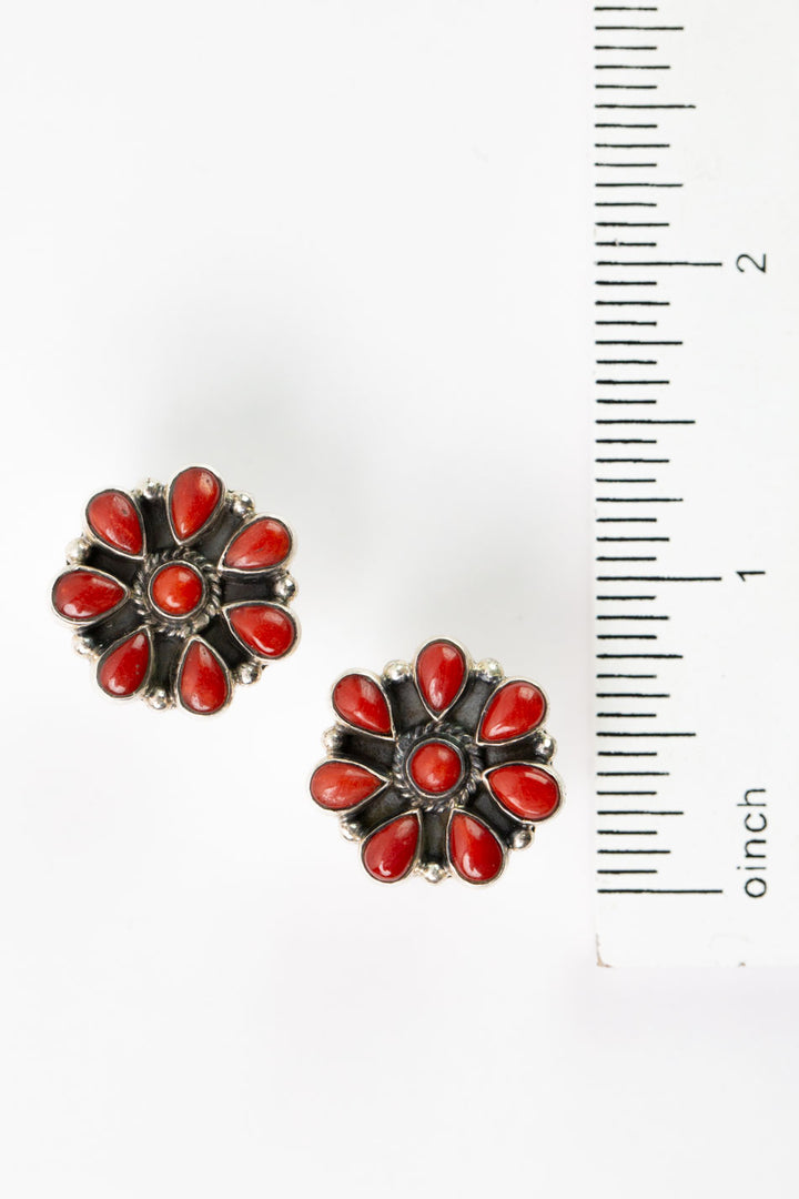 Native American Coral Stud Earrings
