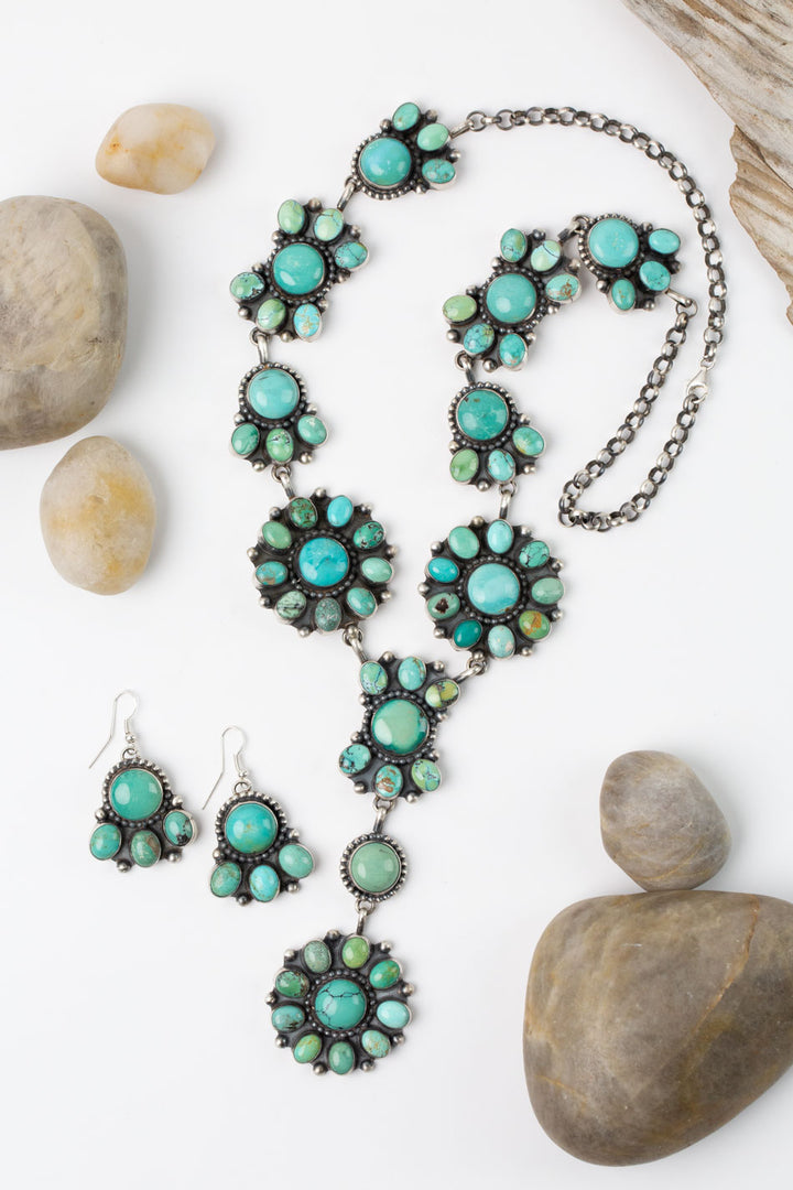 Wilson Dawes Royston Ribbon Turquoise and Sterling Silver 20" Necklace and Dangle Earrings