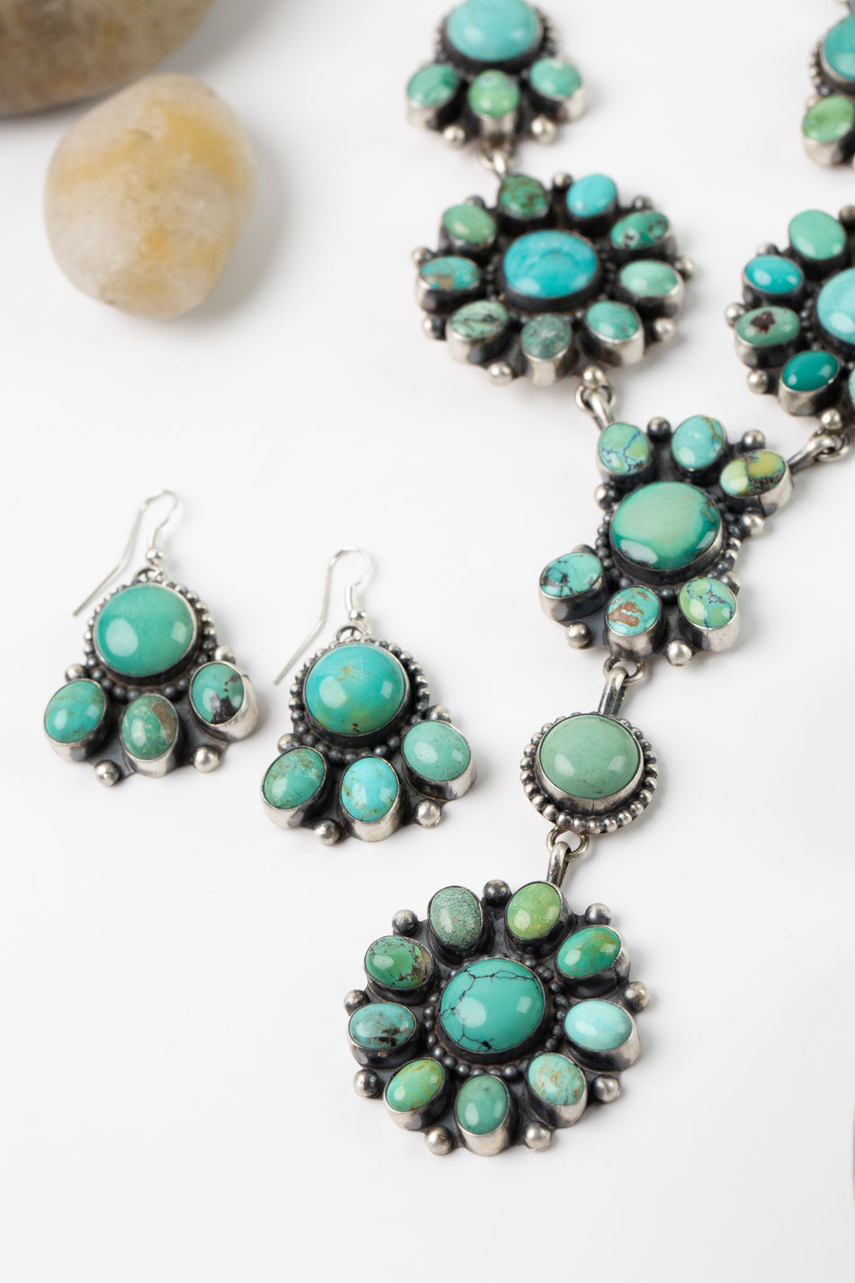 Wilson Dawes Royston Ribbon Turquoise and Sterling Silver 20" Necklace and Dangle Earrings