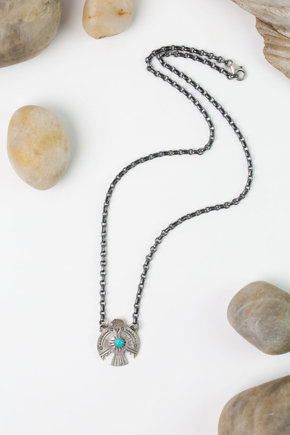 Native American -19" Sterling Silver and Kingman Turquoise with Sterling Silver and Kingman Turquoise Simple
