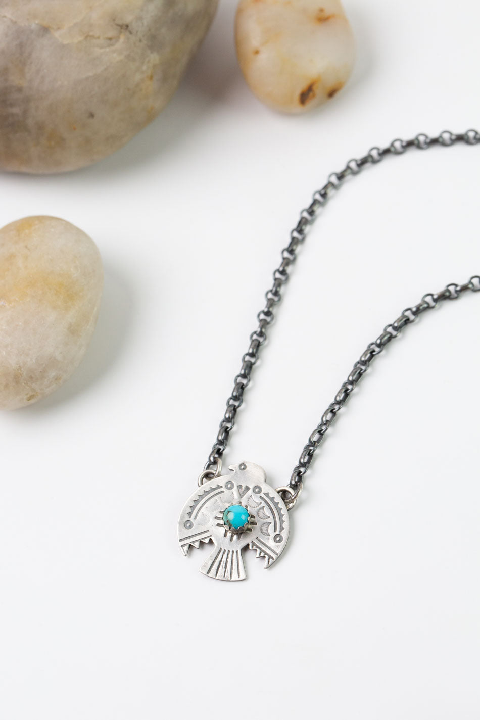 Native American -19" Sterling Silver and Kingman Turquoise with Sterling Silver and Kingman Turquoise Simple