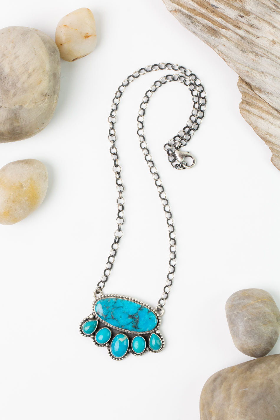 P. Yazzie -19.5" Kingman Turquoise Pendant and Sterling Silver with Kingman Turquoise Statement Necklace