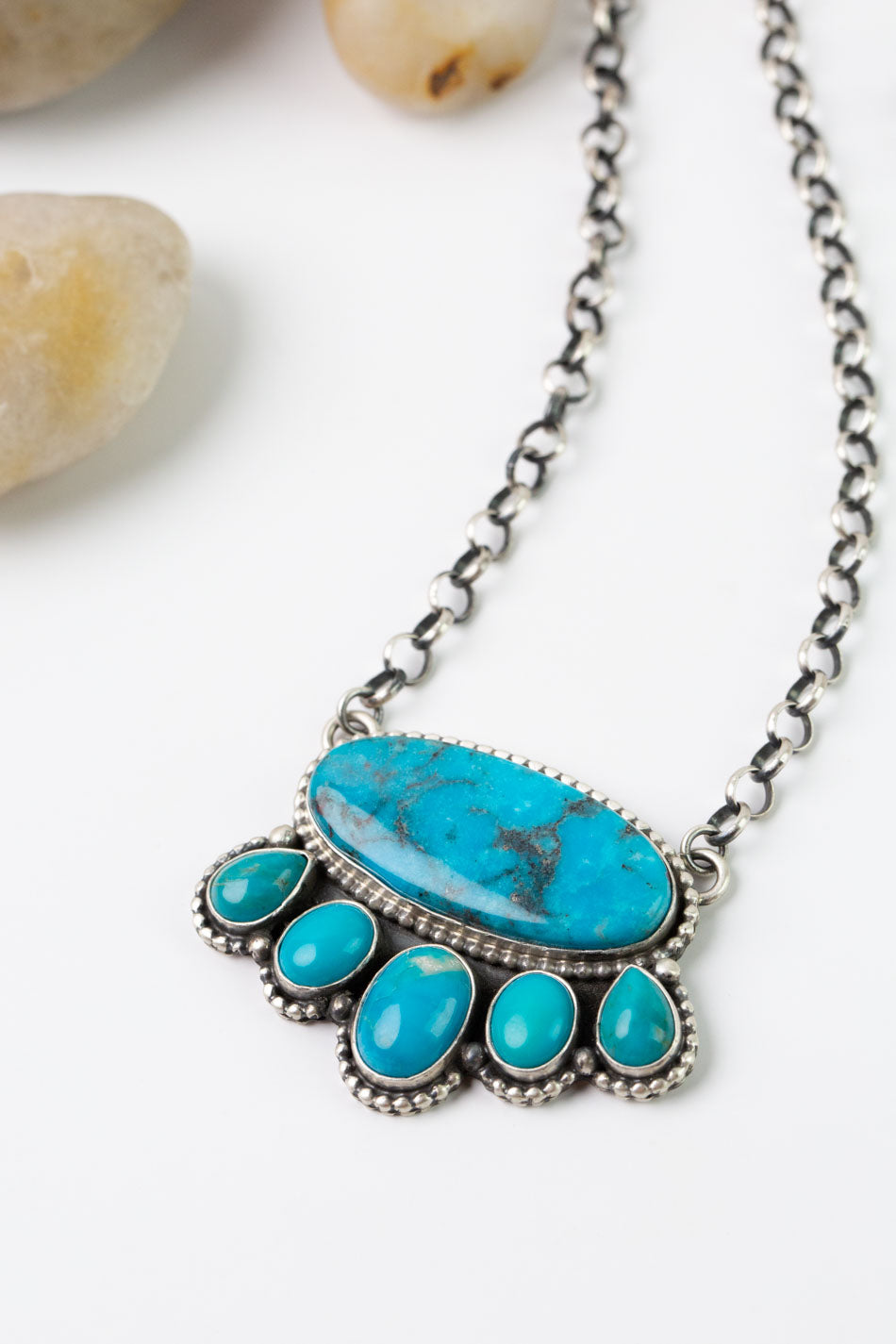 P. Yazzie -19.5" Kingman Turquoise Pendant and Sterling Silver with Kingman Turquoise Statement Necklace