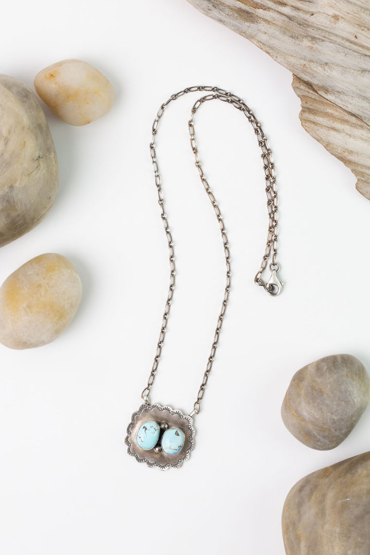 Scott Skeets  19" Golden Hills Turquoise and Sterling Silver with Golden Hills Turquoise Statement Necklace