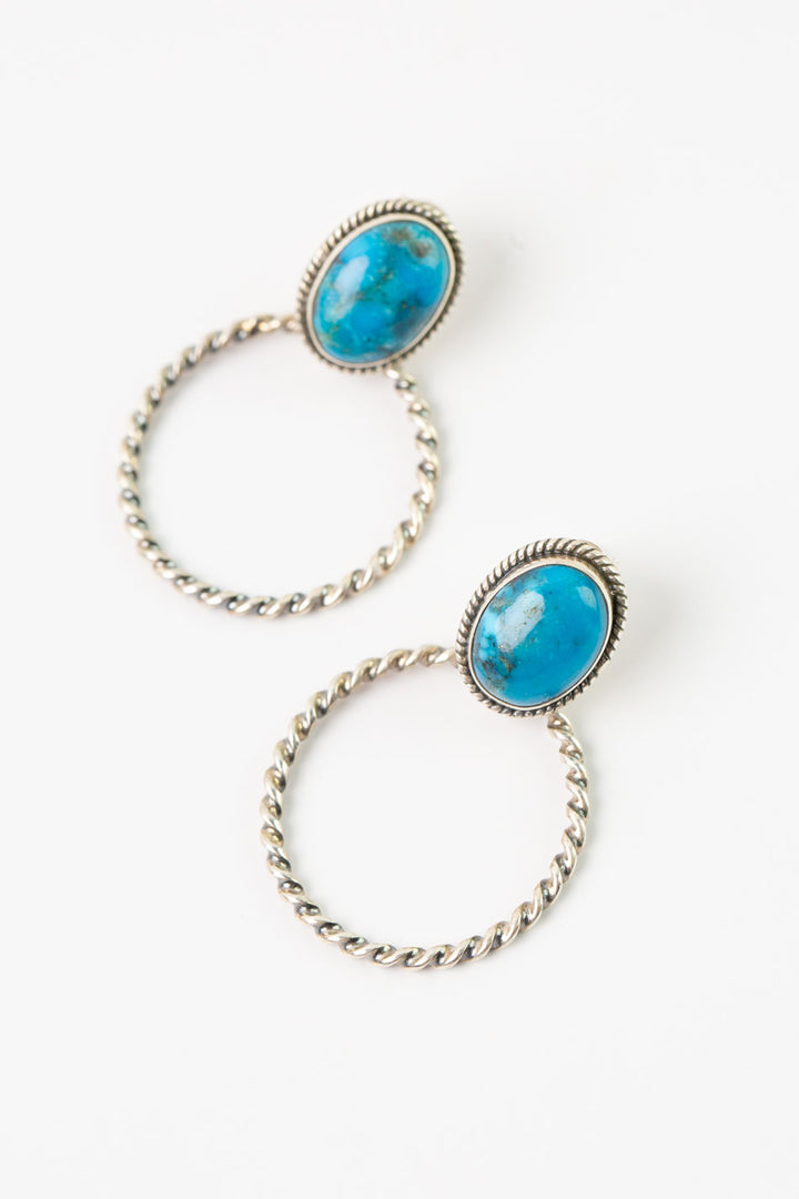 Native American Kingman Turquoise Hoop Earrings