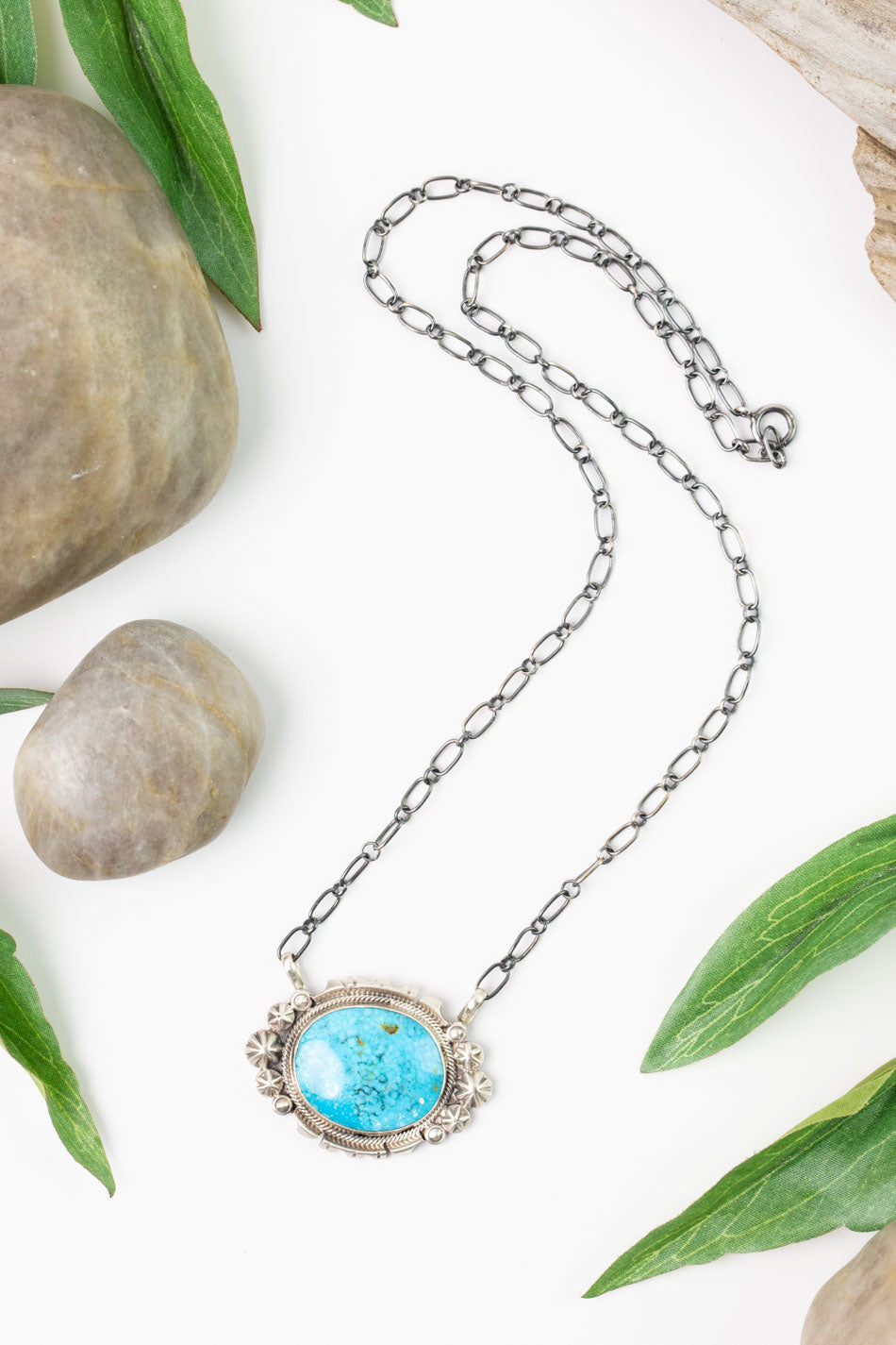 Stamp R. B. -18" Water Wep Kingman Turquoise with Water Wep Kingman Turquoise Statement Necklace