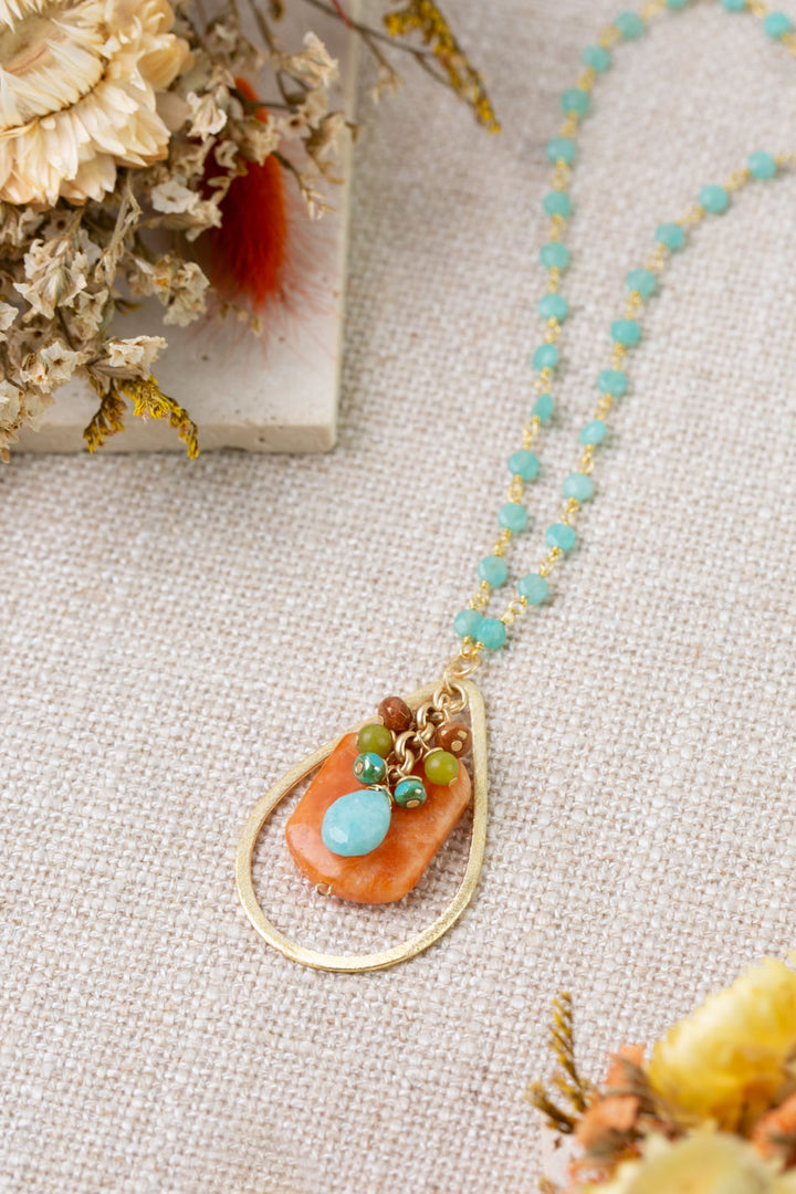 Secret Garden 24.25-26.25" Orange Calcite Statement Necklace