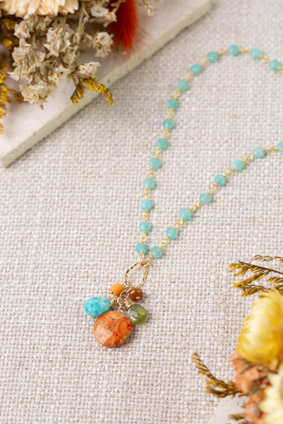 Secret Garden 16.25-18.25" Carnelian, Apatite, Amazonite Simple Necklace