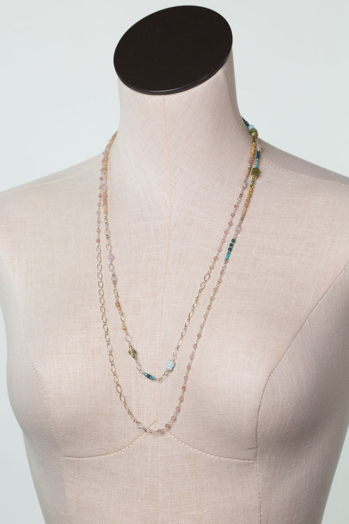 One Of A Kind 54.5-56.5" Rose Quartz, Amazonite Collage Necklace