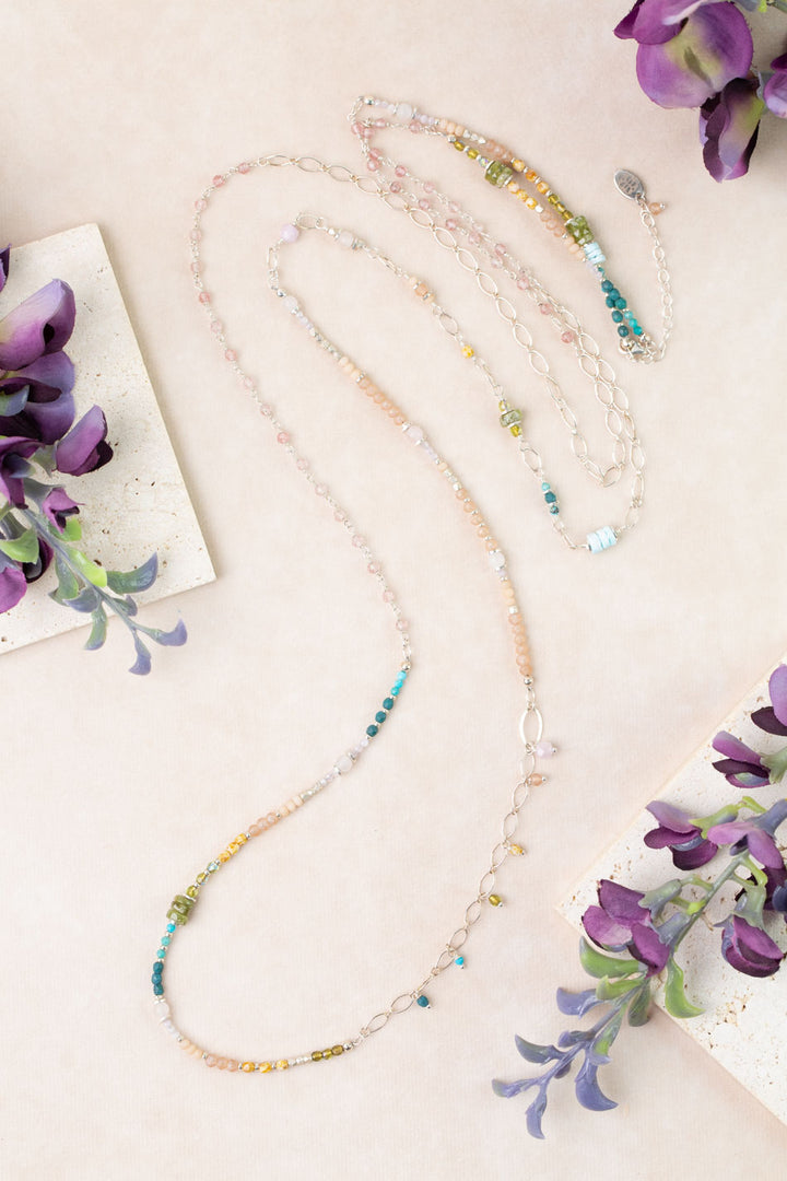 One Of A Kind 54.5-56.5" Rose Quartz, Amazonite Collage Necklace
