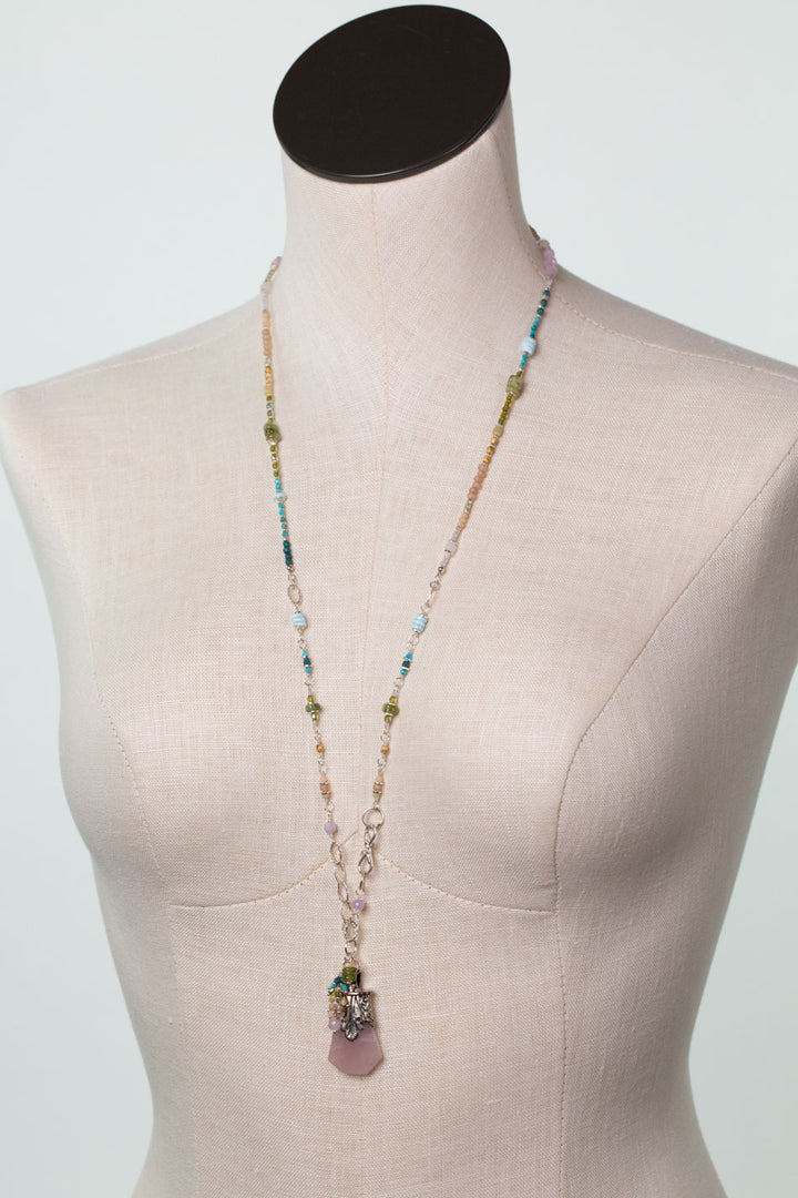 One Of A Kind 41.5" Rose Quartz Pendant, Amazonite Statement Necklace