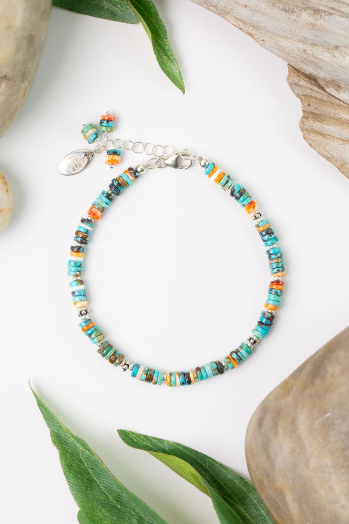 One Of A Kind 7-8" Turquoise, Spiny Oyster, Coral Simple Bracelet