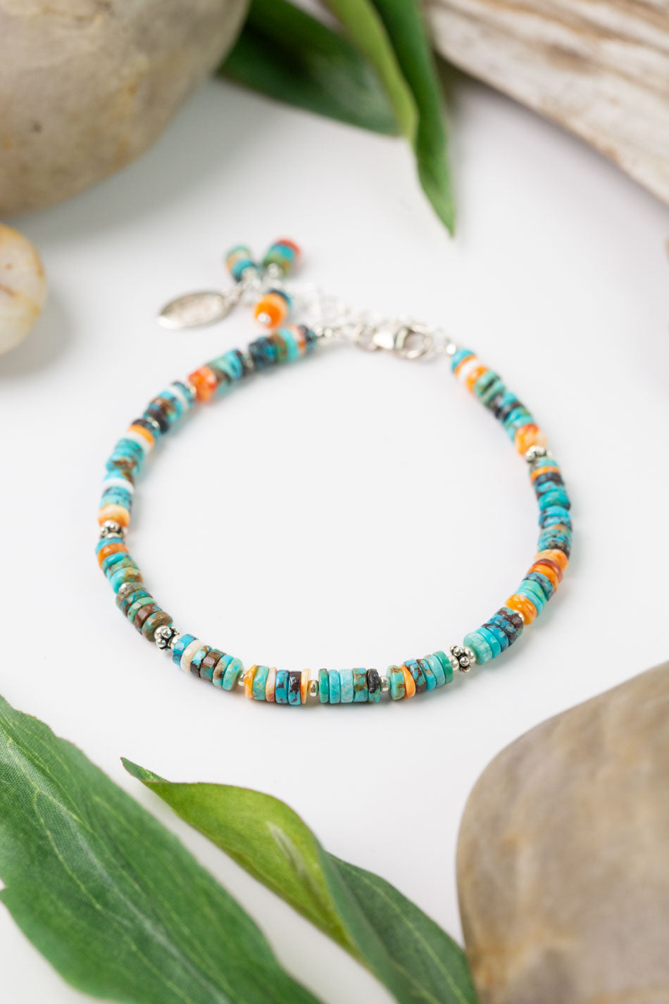 One Of A Kind 7-8" Turquoise, Spiny Oyster, Coral Simple Bracelet