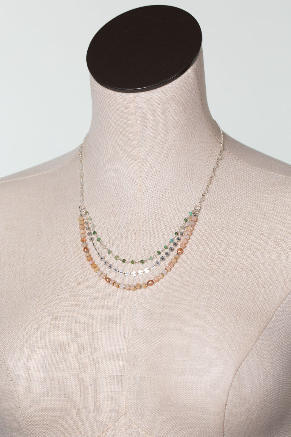Calming Fleurs 18-20" Pink Opal, Freshwater Pearl, Chrysoprase Multistrand Necklace