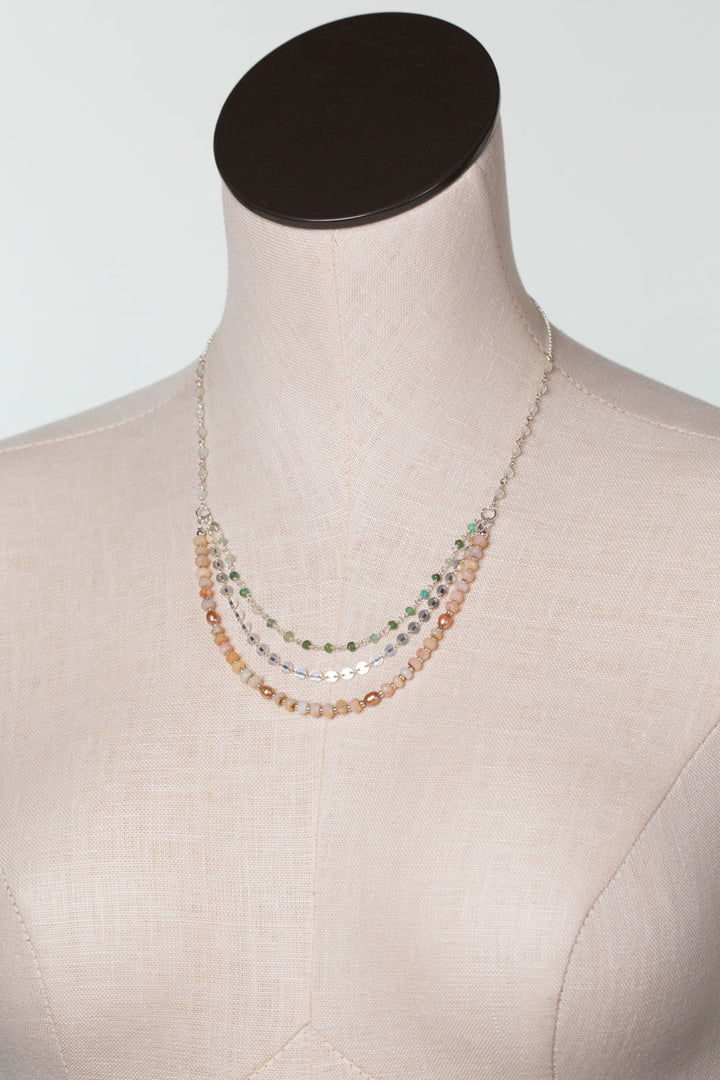 Calming Fleurs 18-20" Pink Opal, Freshwater Pearl, Chrysoprase Multistrand Necklace