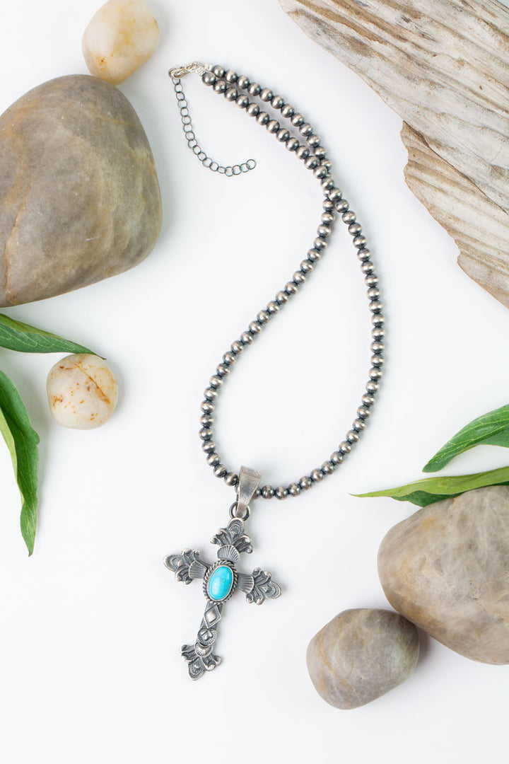 Kevin Billah  16" Kingman Turquoise and Desert Pearls Statement Necklace