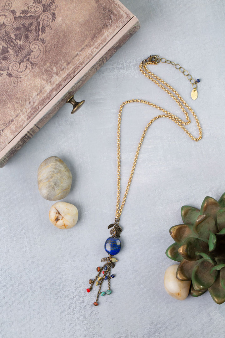 One Of A Kind 21.5-23.5" Turquoise, Lapis, Red Coral Statement Necklace
