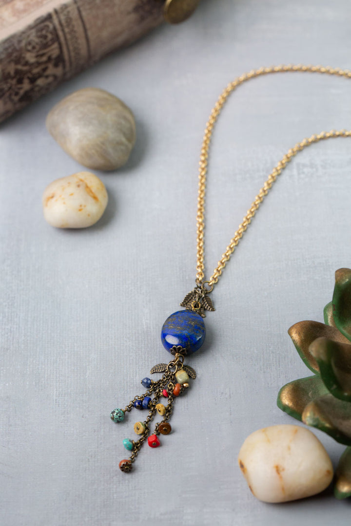 One Of A Kind 21.5-23.5" Turquoise, Lapis, Red Coral Statement Necklace
