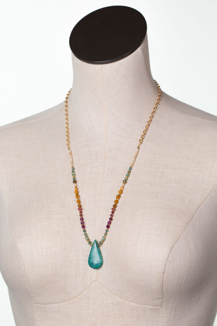One Of A Kind 25.5" Ruby, Jasper, Czech Glass Statement Necklace