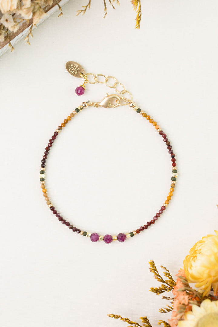 One Of A Kind 7.5-8.5" Ruby, Jasper, Czech Glass Simple Bracelet
