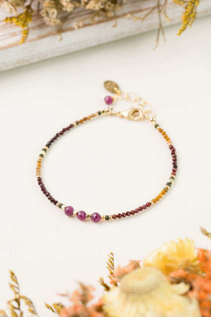 One Of A Kind 7.5-8.5" Ruby, Jasper, Czech Glass Simple Bracelet