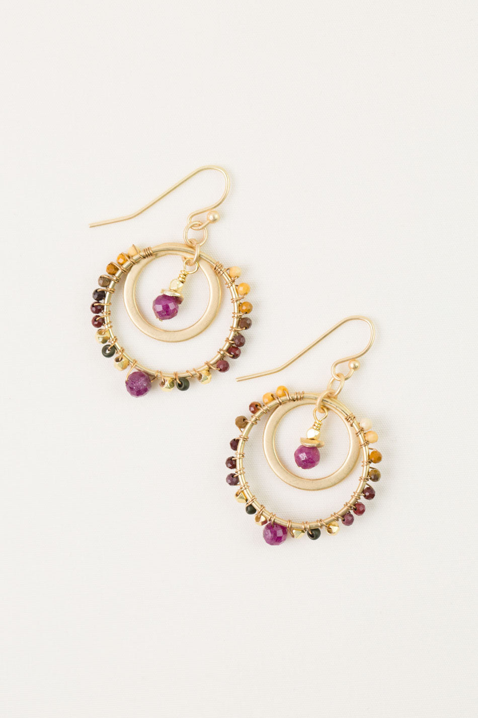 One Of A Kind Ruby, Czech Glass Dangle Earrings