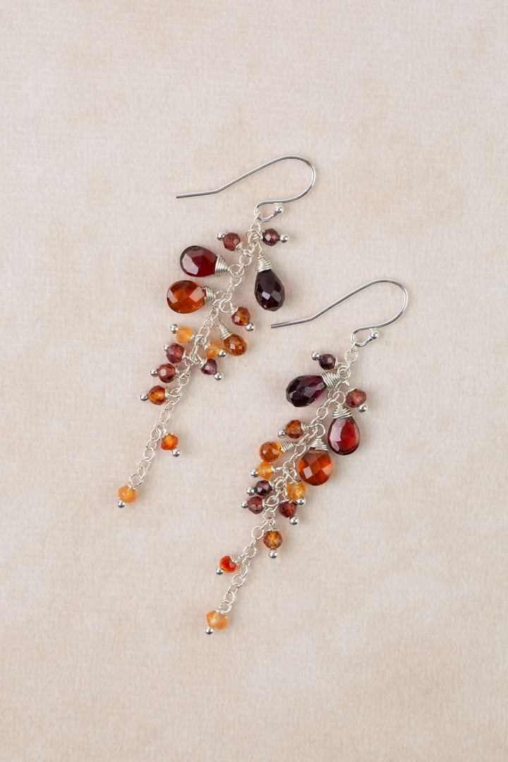 One Of A Kind Garnet, Carnelian Cluster Earrings