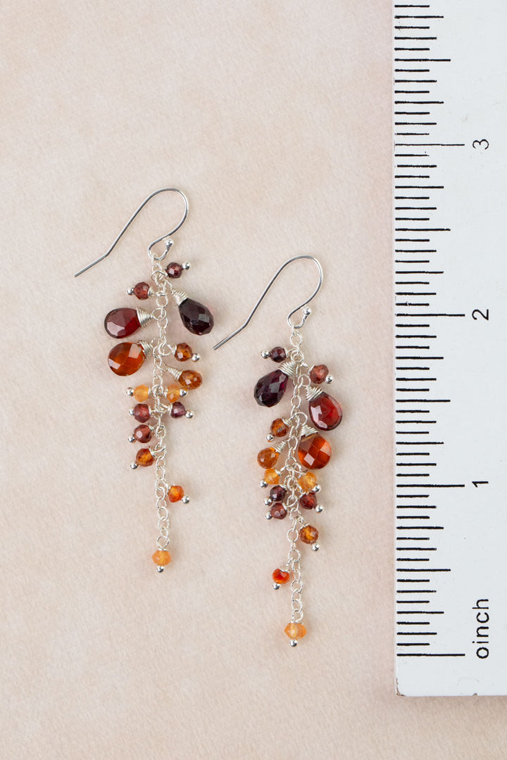 One Of A Kind Garnet, Carnelian Cluster Earrings