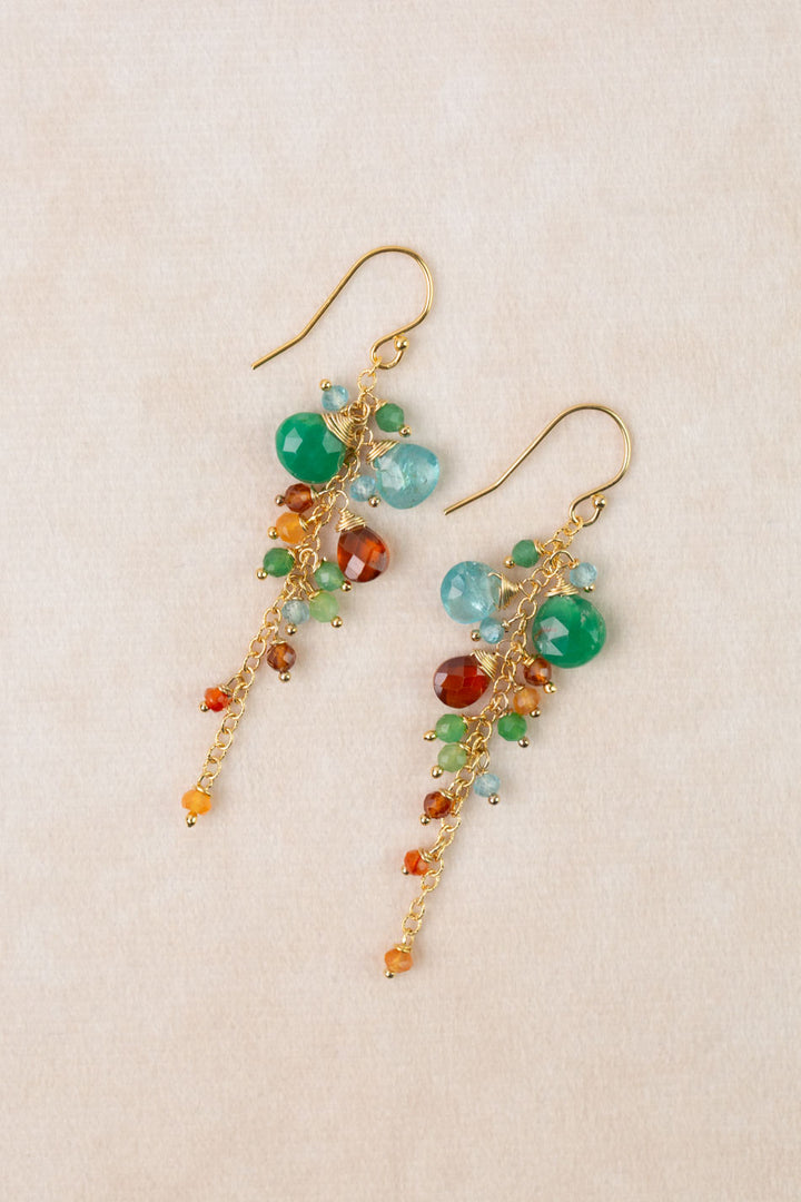 One Of A Kind Green Onyx, Apatite, Carnelian Cluster Earrings