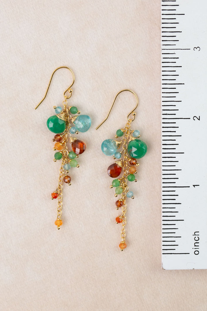 One Of A Kind Green Onyx, Apatite, Carnelian Cluster Earrings